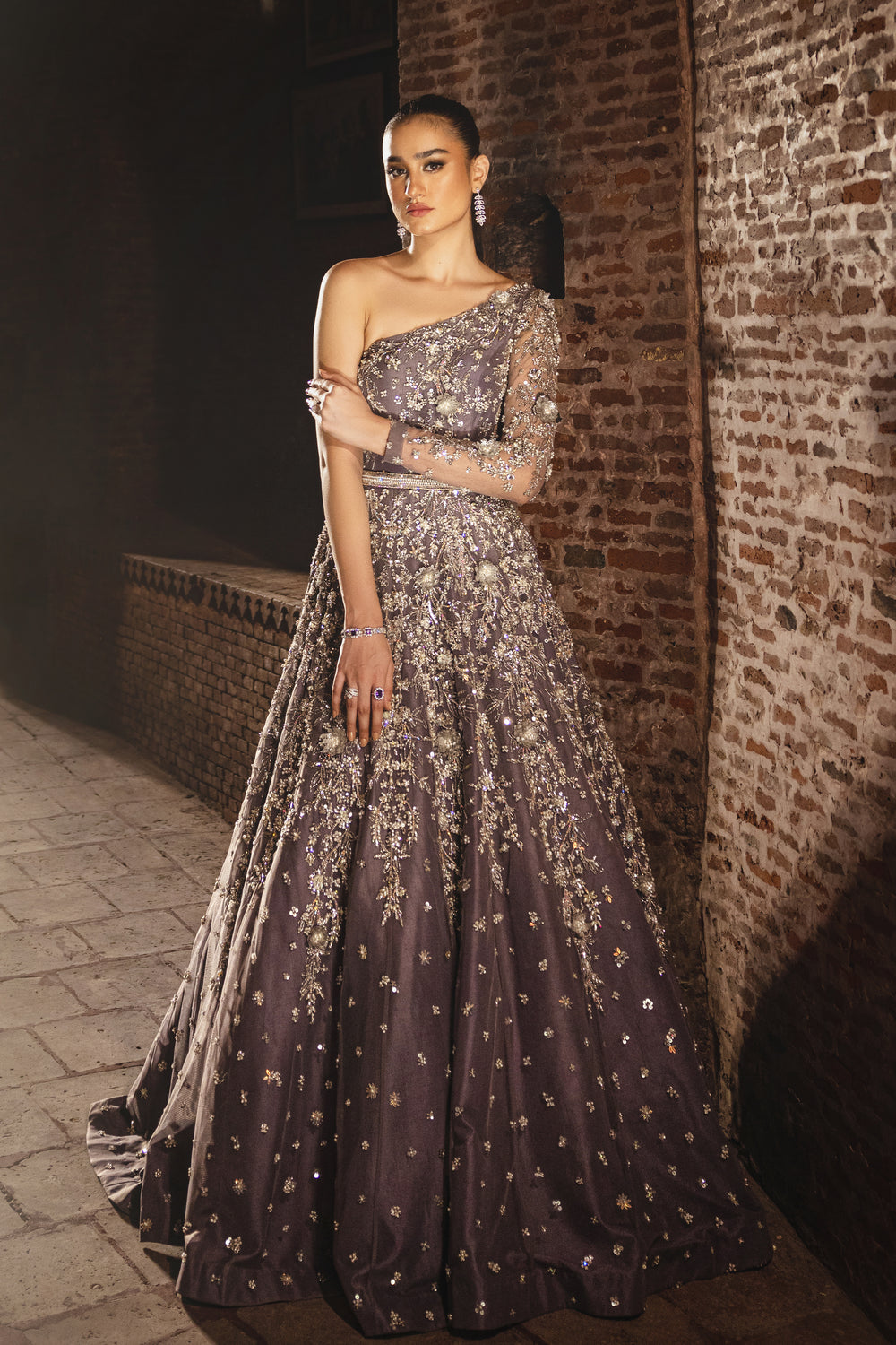 knee length dresses for ladies Lavendar and Silver Dreamy Maxi Bridal Gown (B24-005) – Ayesha Shoaib Malik